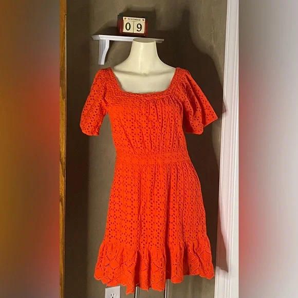 Chrysanthemum | Dresses | Chrysanthemum Eyelet Red Dress Short Sleeve  Square Neck Womens Size M | Poshmark